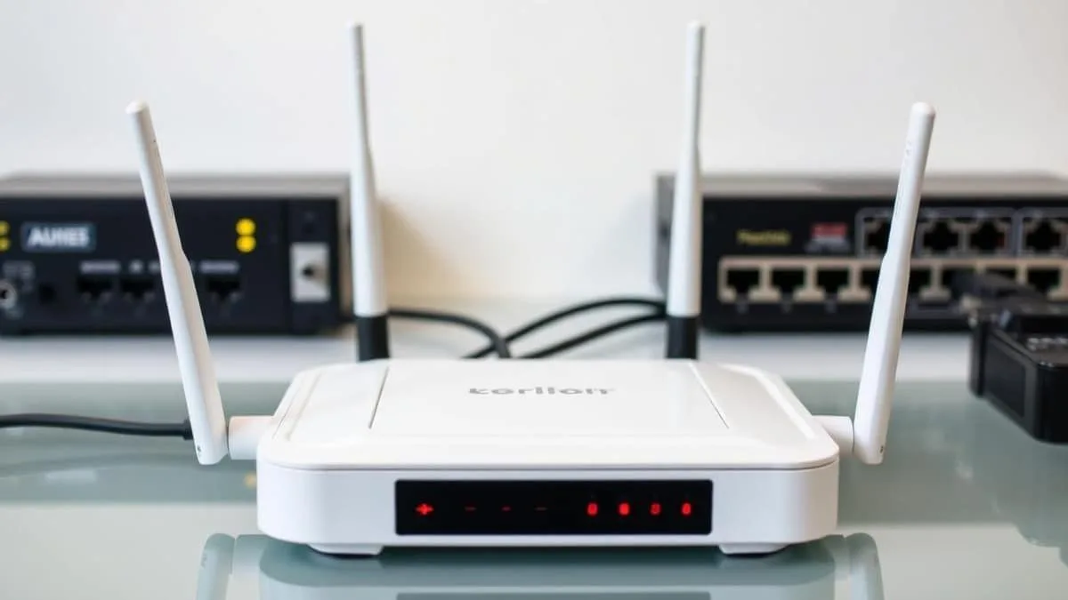 Roteador 4G/5G com antenas externas usado como backup do link principal