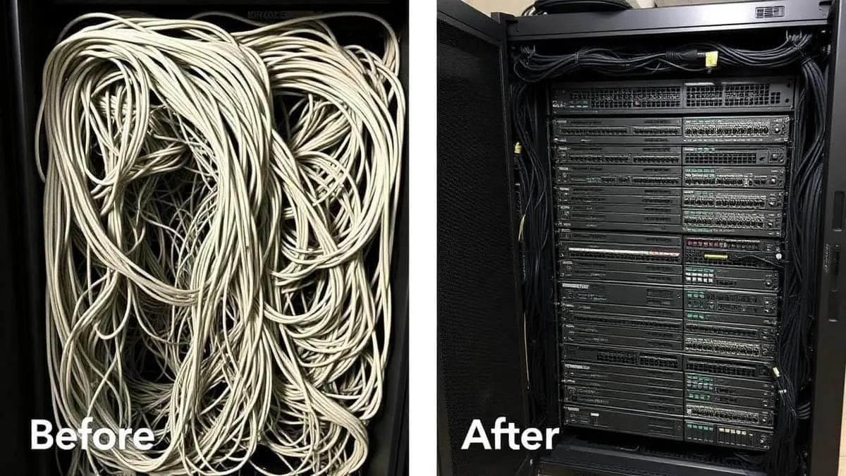 Cabos de rede organizados corretamente em patch panel