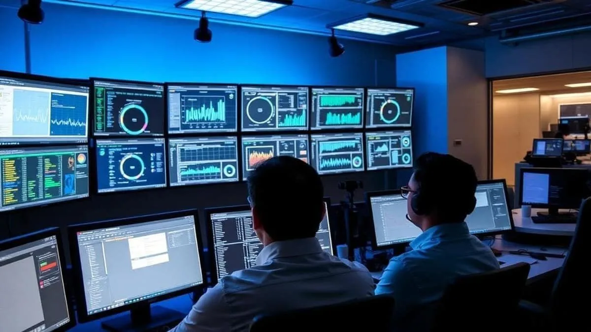 Painel de monitoramento de rede corporativa com métricas em tempo real