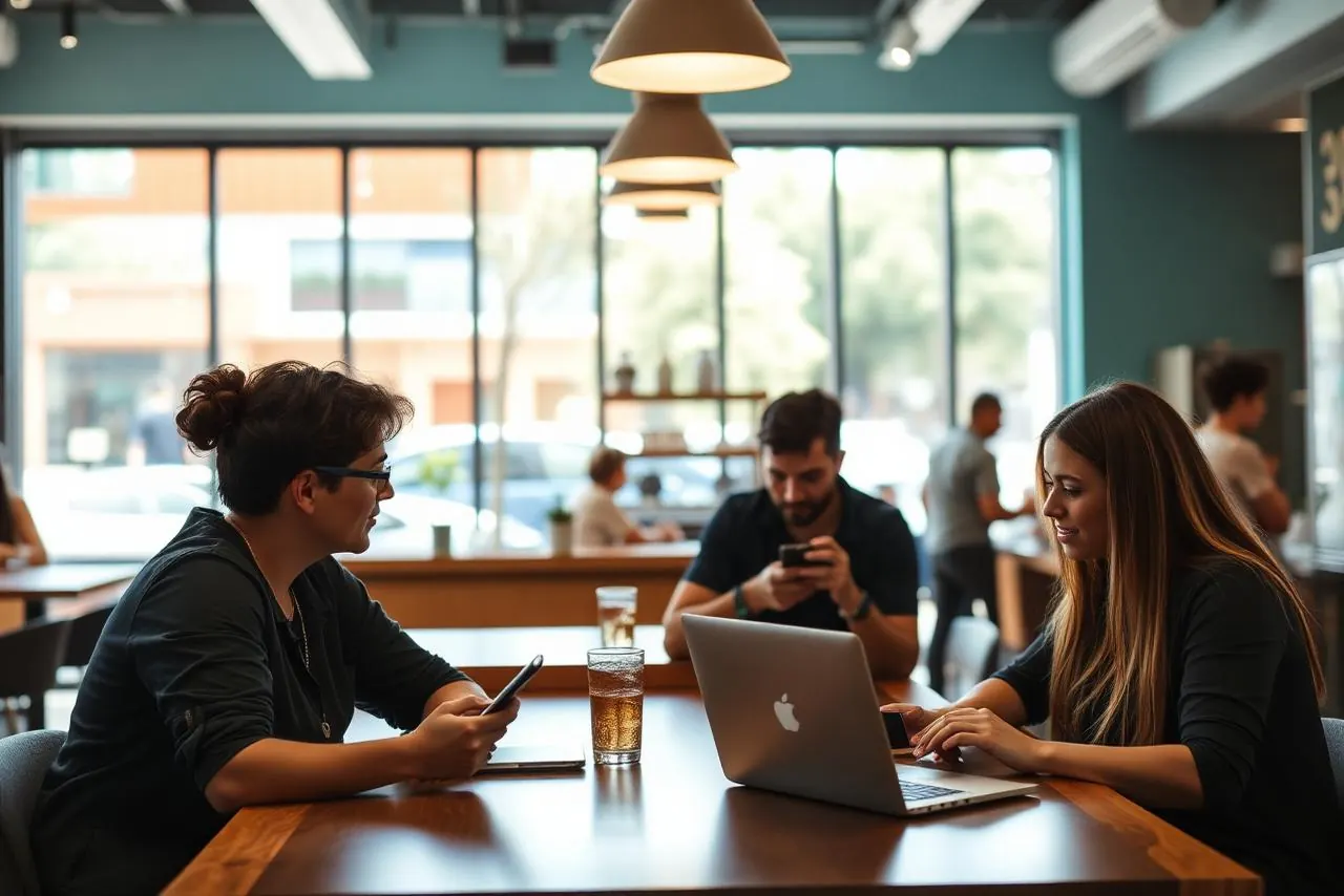 Clientes conectados ao Wi-Fi da loja usando notebook e celular